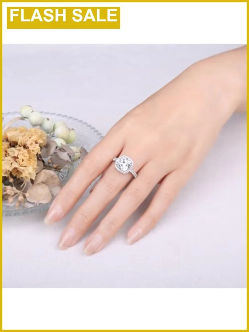 3ct Cushion Cut Halo Engagement Ring 14K White Gold Plated Brass